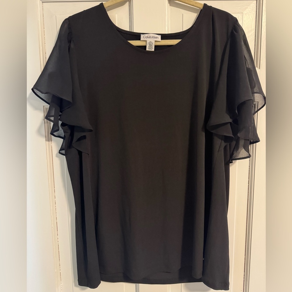 Calvin Klein Women's Black Ruffle Sleeve Top